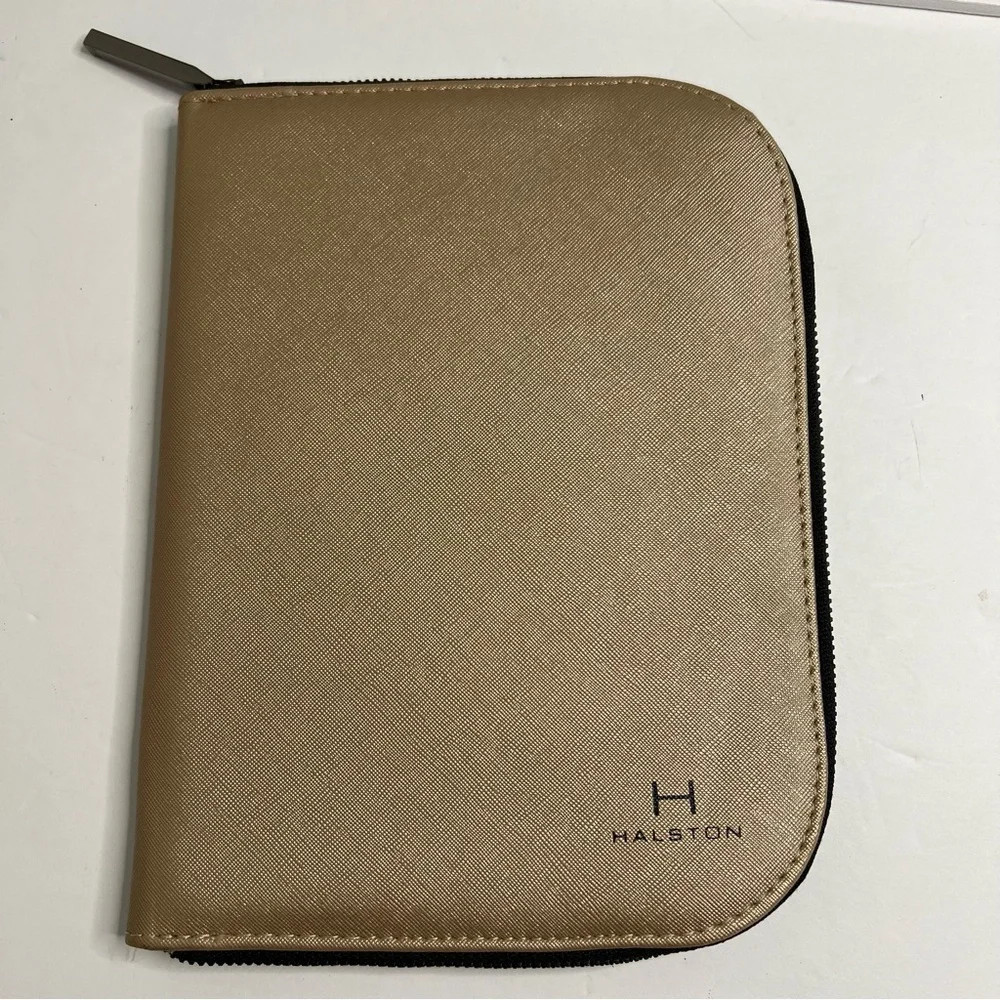 Halston Bronze hue thin Jewelry Organizer Travel Zipper Pouch soft interior snap